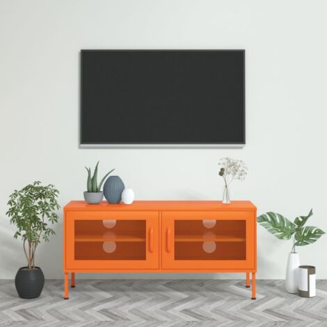 Vidaxl – Meuble TV orange 105x35x50 cm – Acier durable – 2 portes en maille – Capacité de charge 100 kg – Niveleurs au fond (1/7)