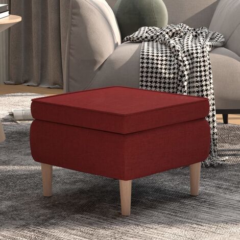 vidaXL Stool with Wooden Legs Wine Red Fabric