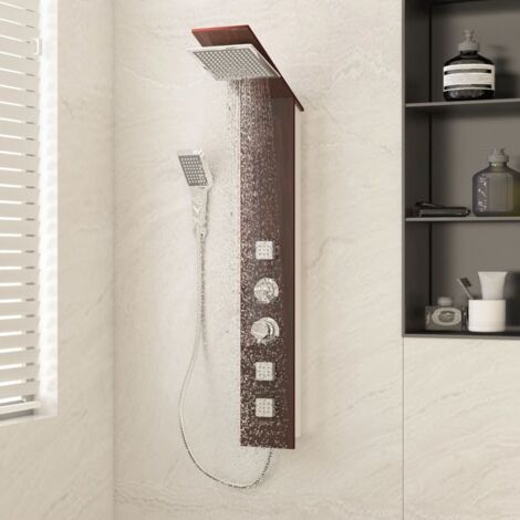 Vidaxl – Colonne de douche hydromassante en verre – 3 fonctions : pluie, jets de massage, pomme de douche à main – Design élégant effet bois (1/8)