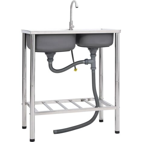 Évier de camping Double lavabo avec robinet Acier inoxydable vidaXL