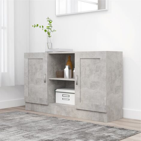 Vidaxl – Buffet gris béton 120x30,5x70 cm – Bois d'ingénierie – Grand espace de rangement avec 2 portes – Idéal pour objets décoratifs
