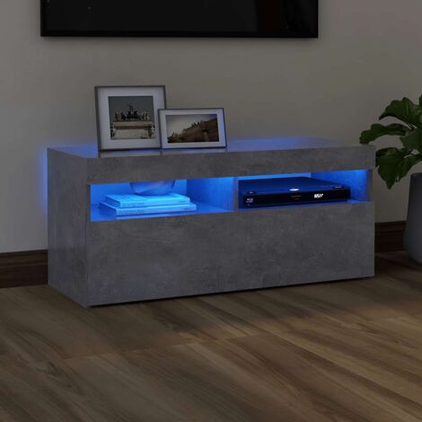 Vidaxl – Meuble TV gris béton 90x35x40 cm – Avec lumières LED RVB – Bois d'ingénierie – Design moderne et épuré