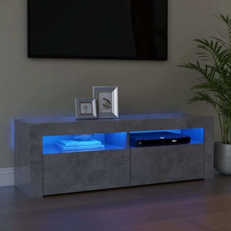 Vidaxl – Meuble TV gris béton 120x35x40 cm – Éclairage LED RVB – Construction en bois d'ingénierie – Assemblage requis (1/5)