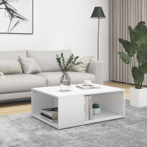 Vidaxl – Table basse fixe blanche 90x67x33 cm – Bois d'ingénierie – 2 étagères pour rangement – Facile à nettoyer (1/5)