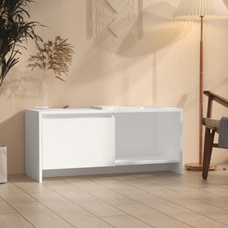 Vidaxl – Meuble TV blanc 90x35x40 cm – Bois aggloméré – 1 porte – Rangement DVD et consoles – Facile à nettoyer (1/5)