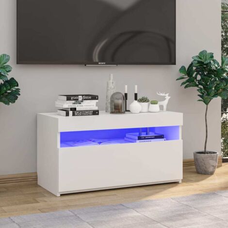 Vidaxl – Meuble TV avec éclairage LED – Haut brillant blanc – 75x35x40 cm – Grand espace de rangement – Design moderne