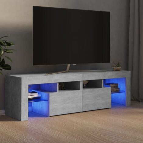 Vidaxl – Meuble TV gris béton 140x36,5x40 cm – Bois d'ingénierie – Lumières LED RVB – Grand espace de rangement – Fonction d'affichage (1/6)