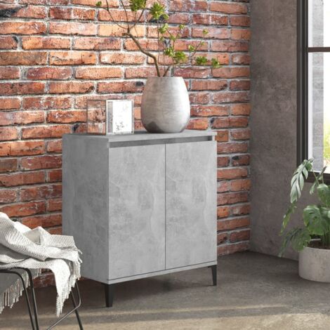 Vidaxl – Buffet industriel en bois d'ingénierie gris béton 60x35x70 cm – 2 portes – Pieds en métal – Rangement pour livres et multimédia