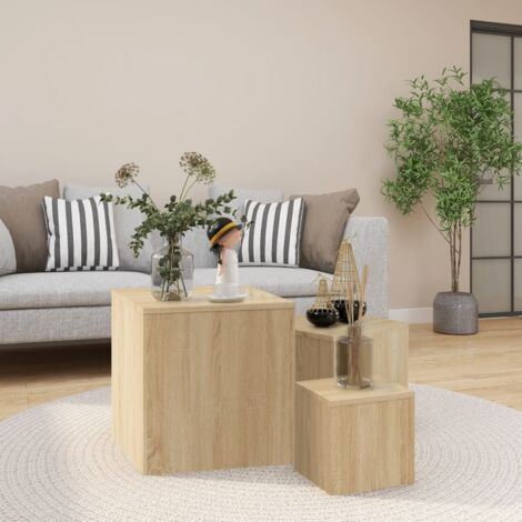 Vidaxl – Tables d'appoint 3 pcs chêne sonoma – Aggloméré durable – Dimensions : 45x45x45 cm, 35x35x35 cm, 24x24x24 cm – Assemblage requis