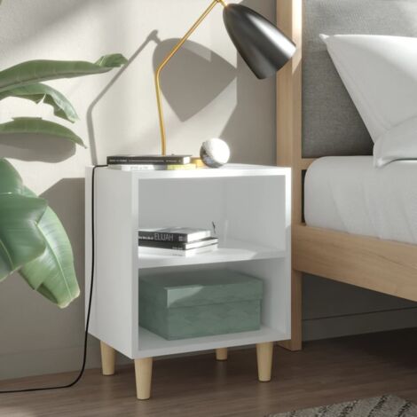 Vidaxl – Table de chevet scandinave avec pieds en bois massif – 2 étagères – Dimensions 40x30x50 cm – Couleur blanche (1/6)