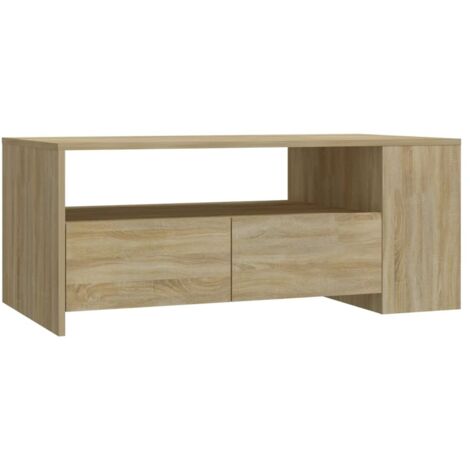 Vidaxl – Table basse fixe chêne sonoma 102x55x42 cm – Bois d'ingénierie – Étagère et tiroirs pour rangement – Surface sécurisée pour collations