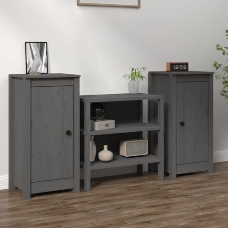vidaXL Sideboards 2 pcs Grey 39x35x80 cm Solid Wood Pine