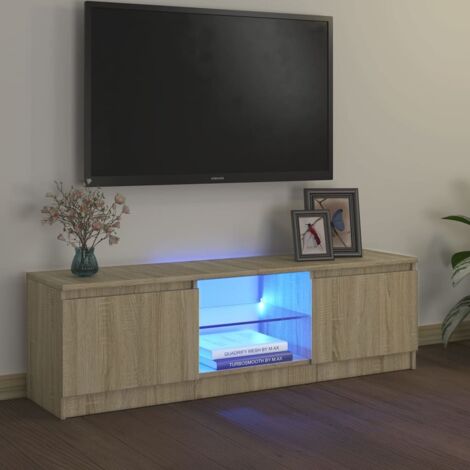 Vidaxl – Meuble TV chêne sonoma 120x30x36 cm – Éclairage LED RVB intégré – Construction en aggloméré et verre trempé – Assemblage requis