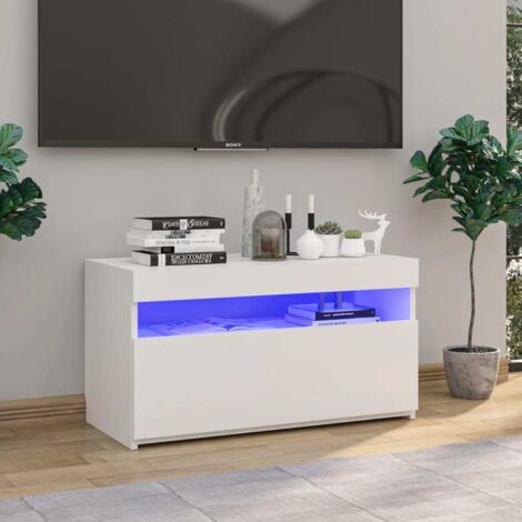 Vidaxl – Meuble TV blanc avec éclairage LED RVB – Bois d'ingénierie – Dimensions 75x35x50 cm – Design moderne et épuré
