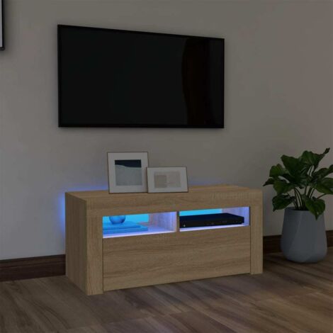 Vidaxl – Meuble TV avec éclairage LED – Chêne sonoma – Dimensions 90x35x40 cm – Espace de rangement pour appareils multimédias (1/7)