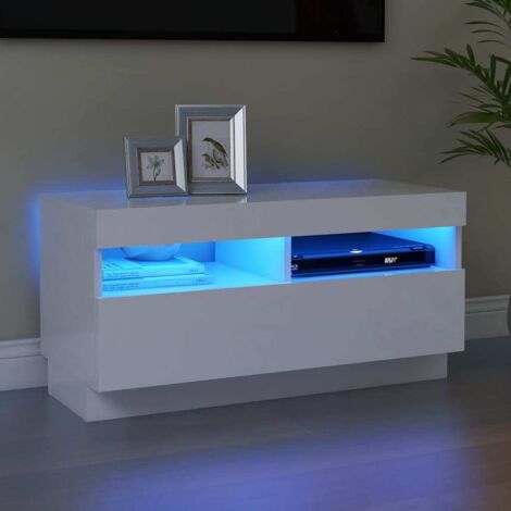 Vidaxl – Meuble TV blanc 80x35x40 cm – Avec éclairage LED RVB – Construction en bois d'ingénierie – Design moderne et épuré (1/5)