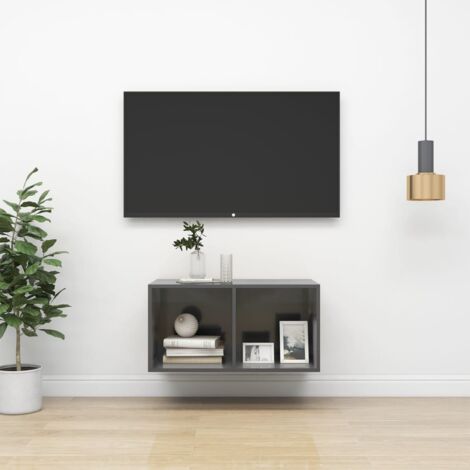 Meuble TV mural Gris brillant 37x37x72 cm Aggloméré (1/5)