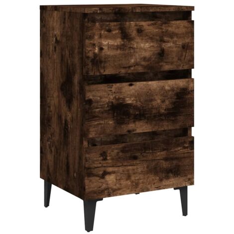Table de chevet avec pieds en métal Chêne fumé 40x35x69 cm vidaXL