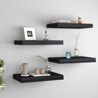 vidaXL Floating Wall Shelves 4 pcs Black 40x23x3,8 cm MDF