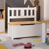 Vidaxl – Banc enfant de rangement 60x30x55 cm – MDF blanc et beige – Coffre de rangement intégré – Design moderne pour chambre d'enfant