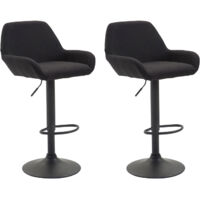 CLP – Lot de 2 tabourets de bar Braga – Hauteur d'assise réglable 63-83 cm – Tissu polyester – Pieds en métal trompette – Siège pivotant 360°