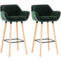 Ensemble de 2 tabourets de velours modernes avec des couleurs claires structure en bois clair colore : VERT