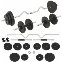 Vidaxl – Ensemble barre et haltères 30 kg – 2 disques de 5 kg, 4 disques de 2 kg, 4 disques de 1,25 kg – Disques en ciment avec coque plastique