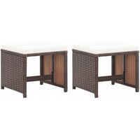 vidaXL Garden Stools 2 pcs with Cushions Poly Rattan Brown