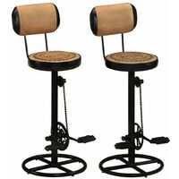 vidaXL Bar Stools with Canvas Print 2 pcs Brown and Black Real Goat Leather