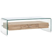 Vidaxl – Table basse fixe en verre trempé 98x45x31 cm – Étagère et tiroir en MDF – Style contemporain pour salon