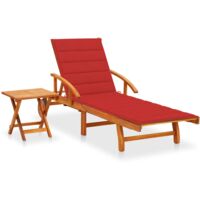 vidaXL Garden Sun Lounger with Table and Cushion Solid Acacia Wood