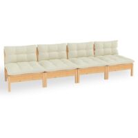 Vidaxl – Canapé de jardin 4 places en pin massif – Coussins crème confortables – Design modulaire flexible – Pour configurations personnalisées