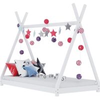 Vidaxl – Lit cabane enfant en bois de pin massif blanc 70x140 cm – Dimensions totales 148x76x136 cm – Lattes résistantes pour confort optimal