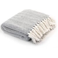 Vidaxl – Couverture coton à chevrons 220x250 cm gris – Douceur au toucher – Lavable en machine jusqu'à 40 °C – Parfaite pour le lit ou le canapé