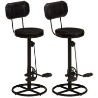 vidaXL Bar Stools 2 pcs Black Real Goat Leather