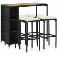 Vidaxl – Ensemble de bar de jardin 5 pièces – Résine tressée noire – Coussins amovibles – Cadre en acier robuste – Facile à nettoyer