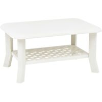 Vidaxl – Table basse fixe blanche 90x60x46 cm – Plastique résistant aux intempéries – Étagère de rangement intégrée – Légère et sans assemblage
