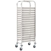 Vidaxl – Chariot de cuisine inox pour 16 plateaux – Dimensions 38x55x163 cm – Roulettes avec freins pour mobilité silencieuse – Usage professionnel