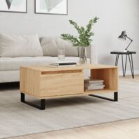 Vidaxl – Table basse fixe chêne sonoma 90x50x36,5 cm – Bois d'ingénierie résistant à l'humidité – Tiroir de rangement intégré – Pieds en métal moderne