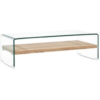 Vidaxl – Table basse fixe 98x45x31 cm – Verre trempé incassable – Étagère intégrée pour rangement – Style contemporain clair et chêne