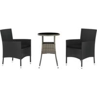 vidaXL 3 Piece Garden Bistro Set with Cushions Black Poly Rattan