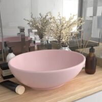 Vidaxl – Vasque à poser ovale en céramique 40x33 cm – Surface mate rose – Design moderne pour salle de bain – Trou de vidange 4,5 cm