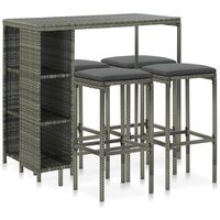 vidaXL 5 Piece Garden Bar Set with Cushions Poly Rattan Grey (313447+313477)