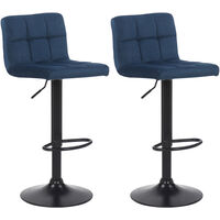 CLP – Lot de 2 tabourets de bar en velours bleu – Hauteur réglable 62-83 cm – Piètement métal noir – Repose-pieds intégré