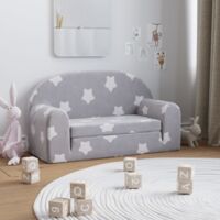 Canapé-lit enfant 2 places gris clair étoiles peluche douce