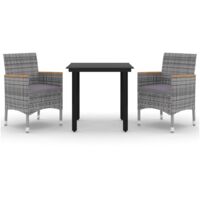 vidaXL 3 Piece Garden Dining Set with Cushions Poly Rattan and Glass