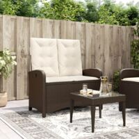 vidaXL Reclining Garden Bench with Cushions Brown Poly Rattan