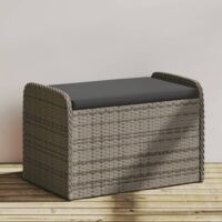 Vidaxl – Banc de rangement avec coussin gris 80x51x52 cm – Poly rotin résistant aux intempéries – Fonction de rangement étanche – Confort d'assise