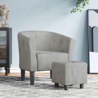 vidaXL Tub Chair with Footstool Light Grey Velvet