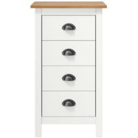 Vidaxl – Buffet moderne blanc 46x35x80 cm – Bois de pin massif – 4 tiroirs coulissants – Poignées de tasse – Facile à assembler et à nettoyer